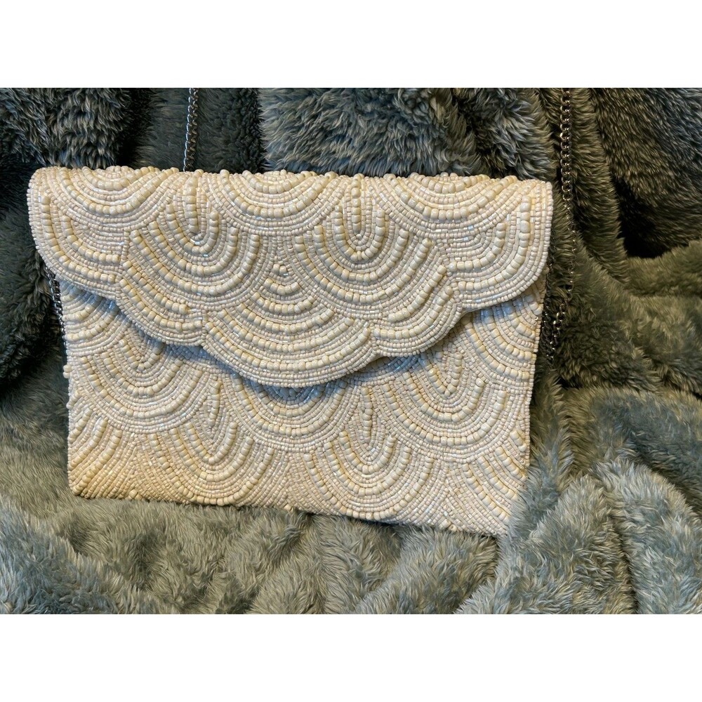 NWT Shirdee Scalloped Beaded Bridal Clutch Bag